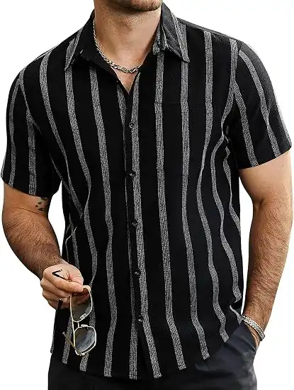 VATPAVE Mens Summer Striped Shirts Button